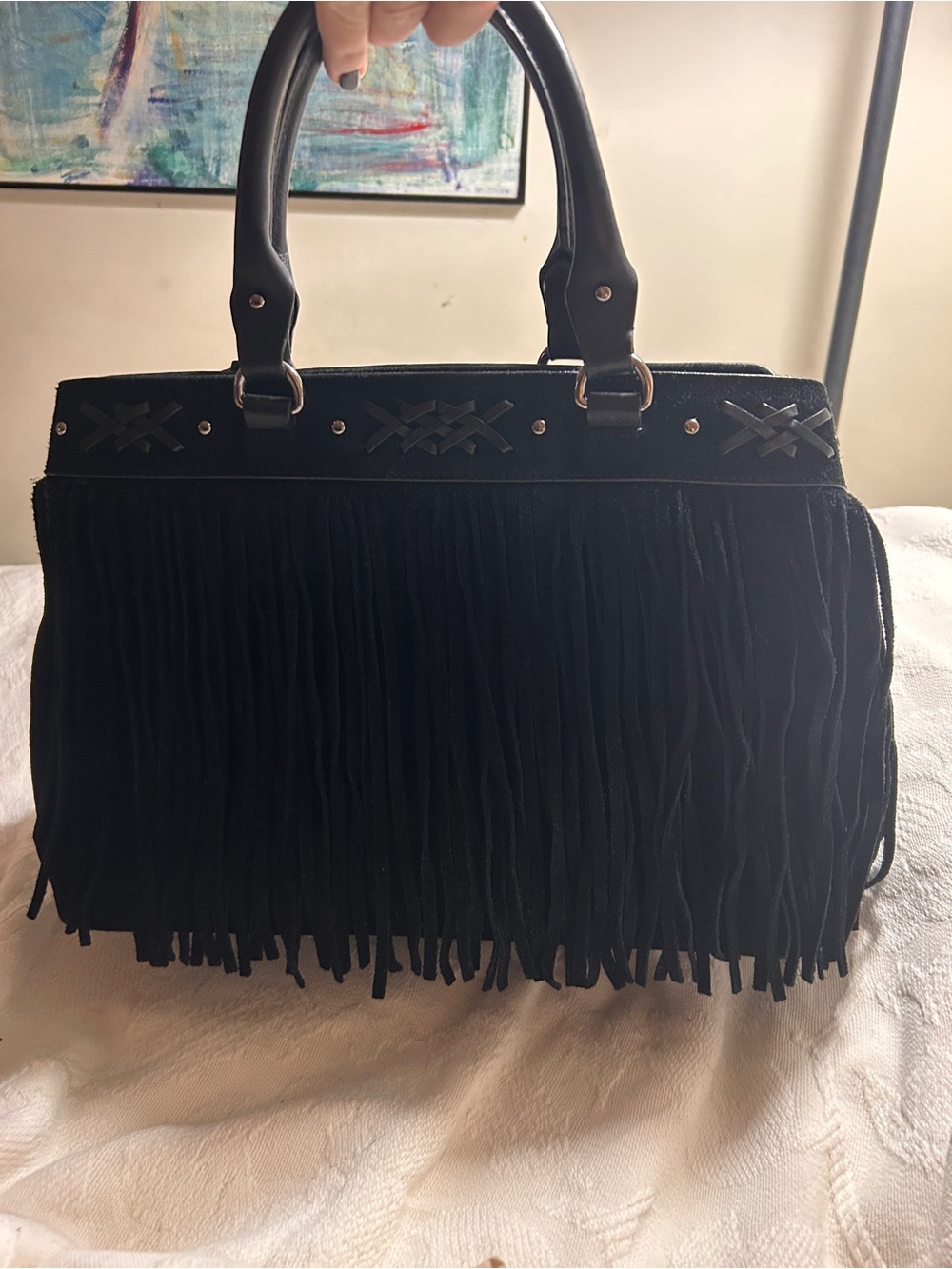 Ralph Lauren Black Fringe Satchel